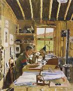 Sir William Orpen Major A.N.Lee in his hut ofice at Beaumerie-sur-Mer